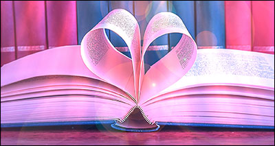pink book with center pages folded to look like a heart