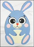 Blue bunny with big eyes, red nose, and pink cheeks (craft)