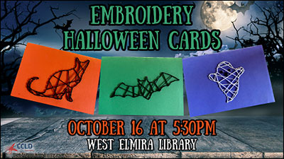 Embroidery Halloween cards: cat, bat, ghost